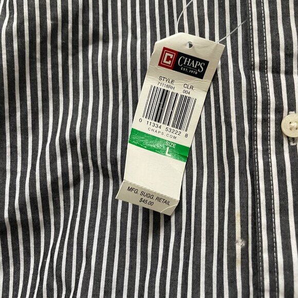 Chaps Mens Gray/White Striped Easy Care Button-Up Shirt L - Picture 2 of 9